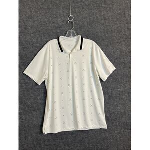 Nike Dri Fit Mens Polo Shirt Size Large White Golf Club Print Preppy Stretch